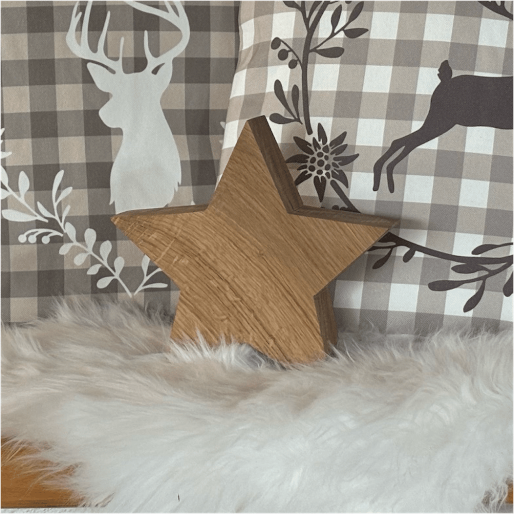 schöner Holzstern aus edlem Eichenholz - perfekte Weihnachtsdeko für jedes Jahr